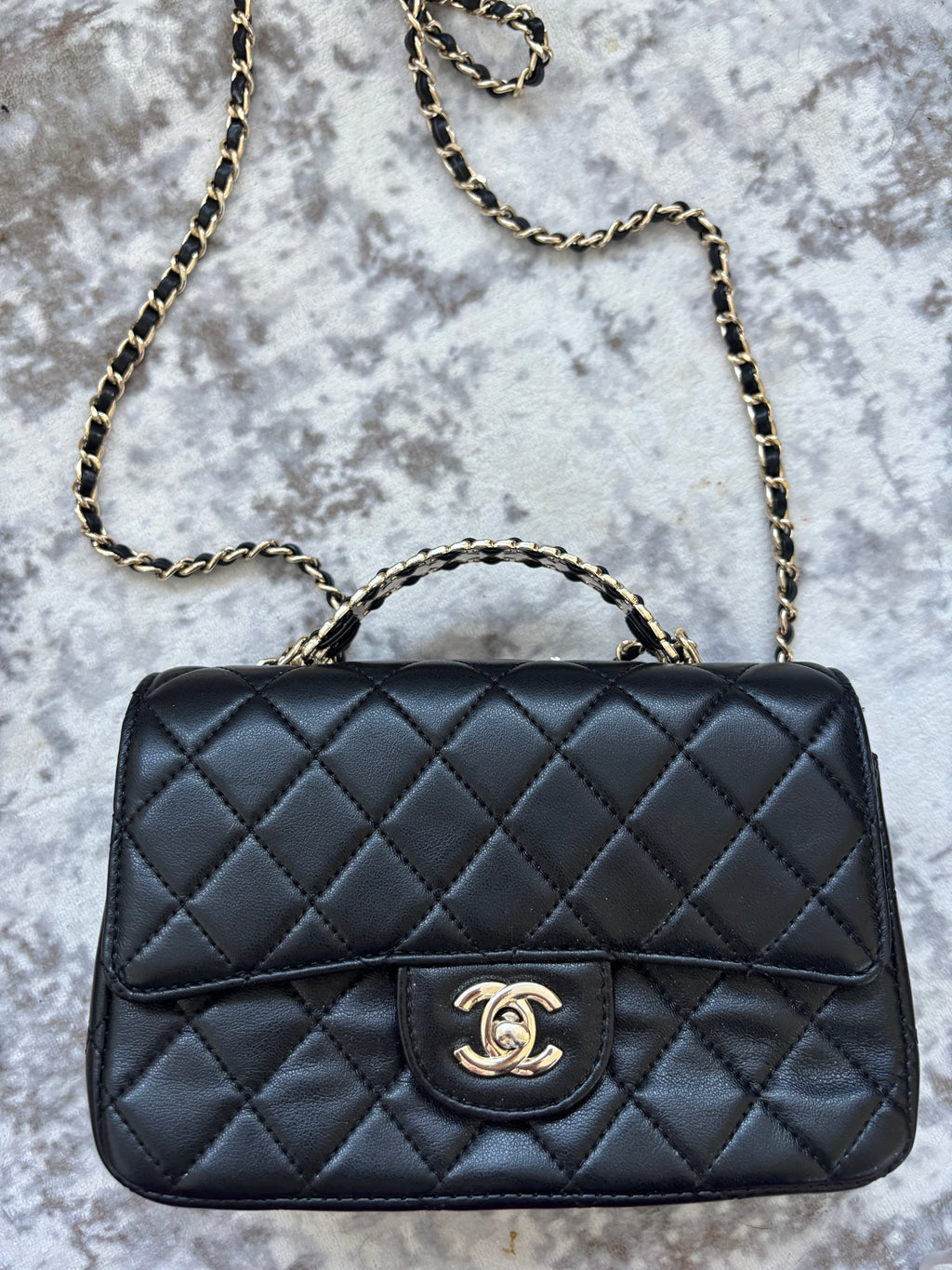 Black Crystal Top Handle C bag