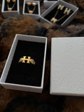 Gold H Rhinestone Ring