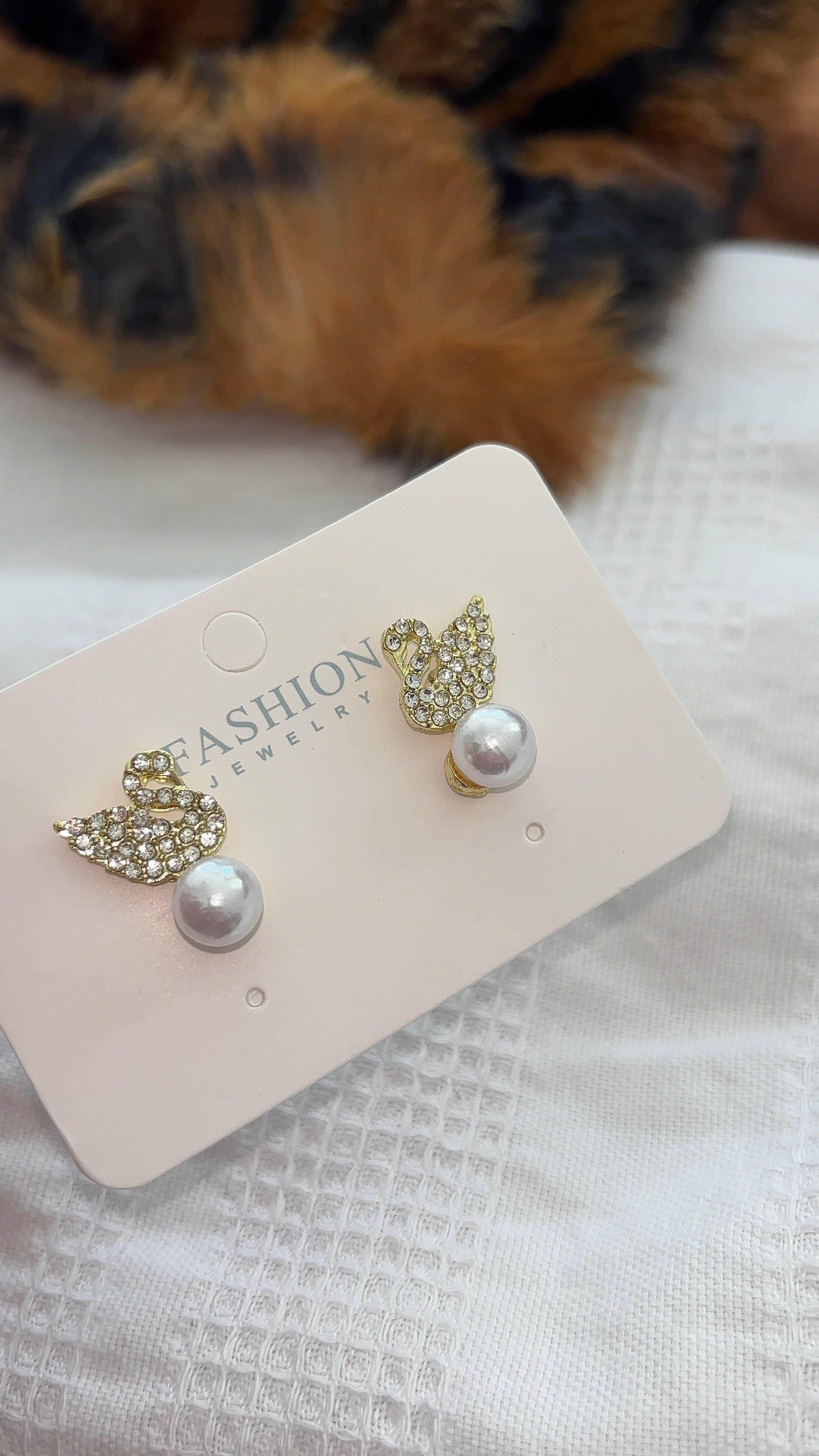 Rhinestone & Pearl Swan Earrings